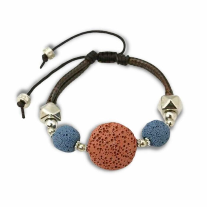 Pulsera piedra de lava y cordón de algodón