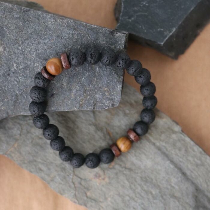 Pulsera de piedra lava y madera 8 mm - Imagen 2