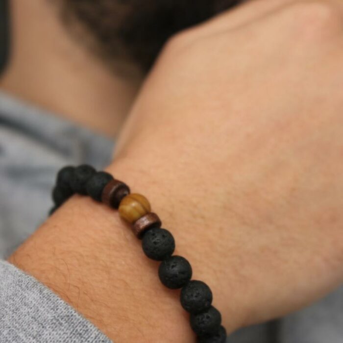 Pulsera de piedra lava y madera 8 mm - Imagen 3